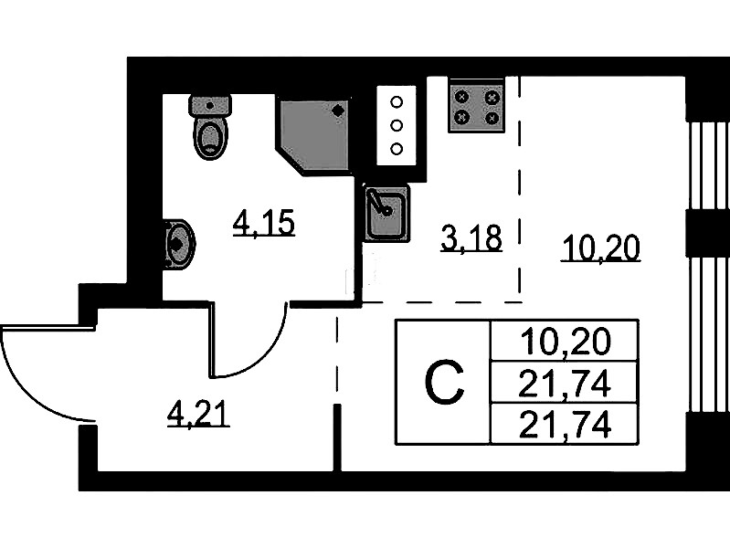 Квартира студия 21.74 м², 3/9 эт., ЖК «Квартал Лаголово»
